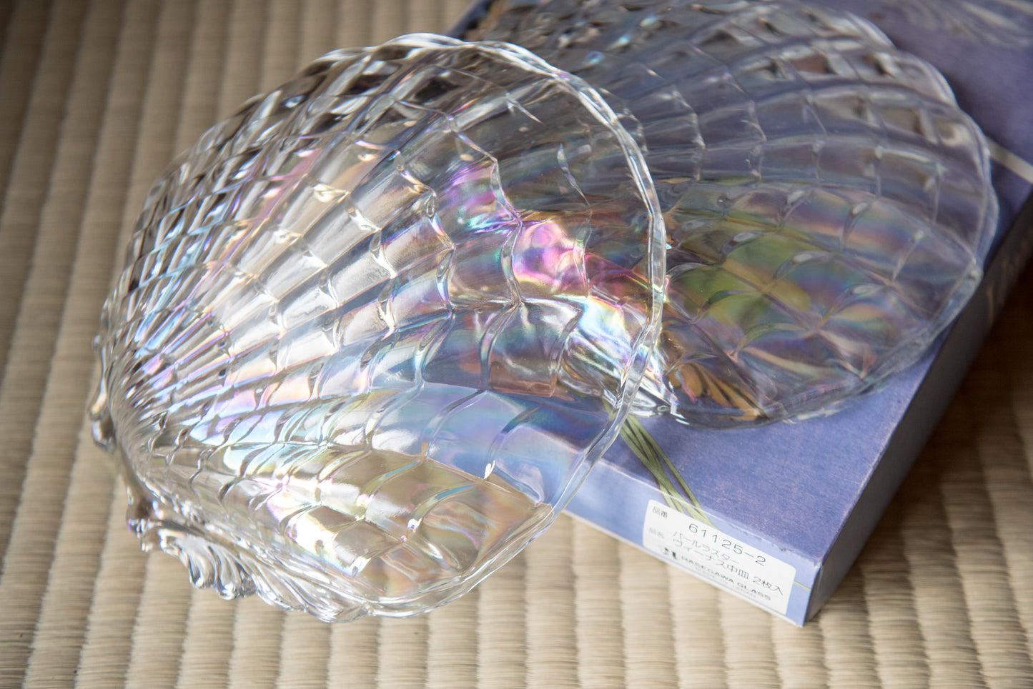 Vintage Iridescent Glass Seashell 2-piece set from Hasegawa Glass, in box