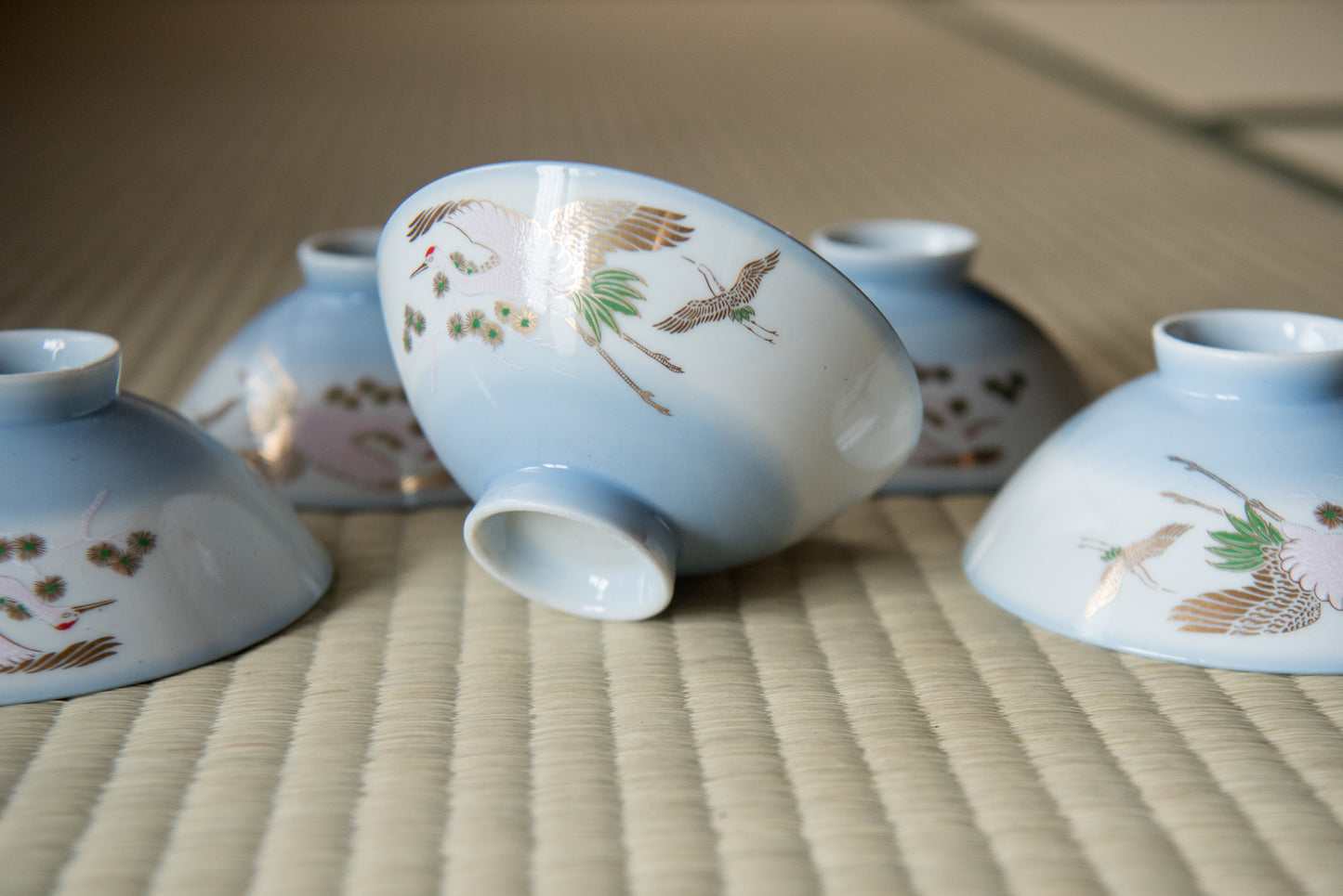 Vintage Golden Heron Ceramic Bowl (set of 5) from Showa-era, in box
