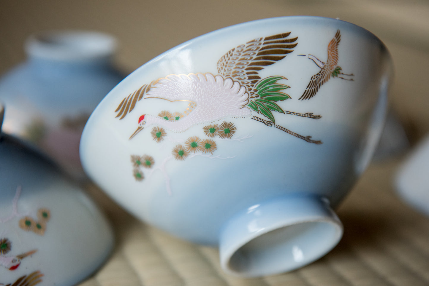 Vintage Golden Heron Ceramic Bowl (set of 5) from Showa-era, in box