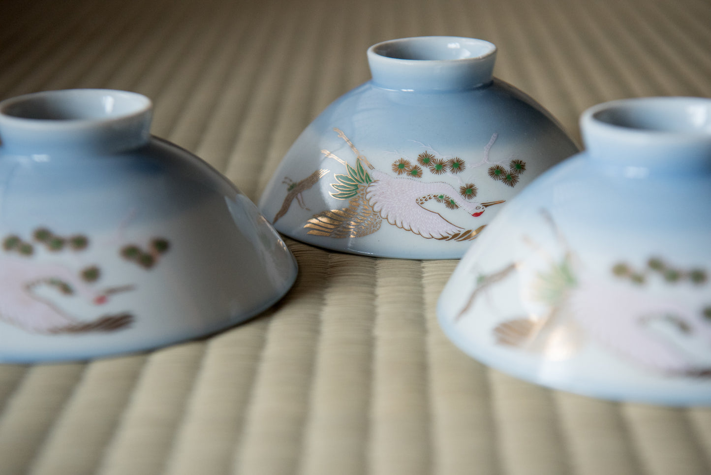 Vintage Golden Heron Ceramic Bowl (set of 5) from Showa-era, in box