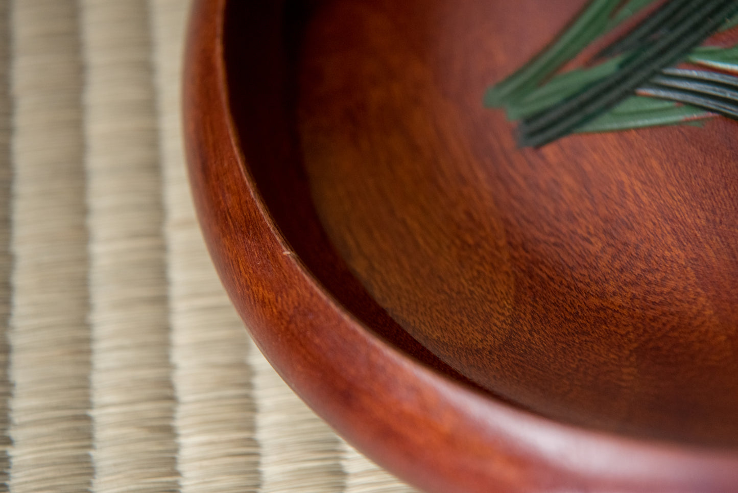 Vintage Japanese Hand-Carved Wooden Tray with Iris Flower, in box