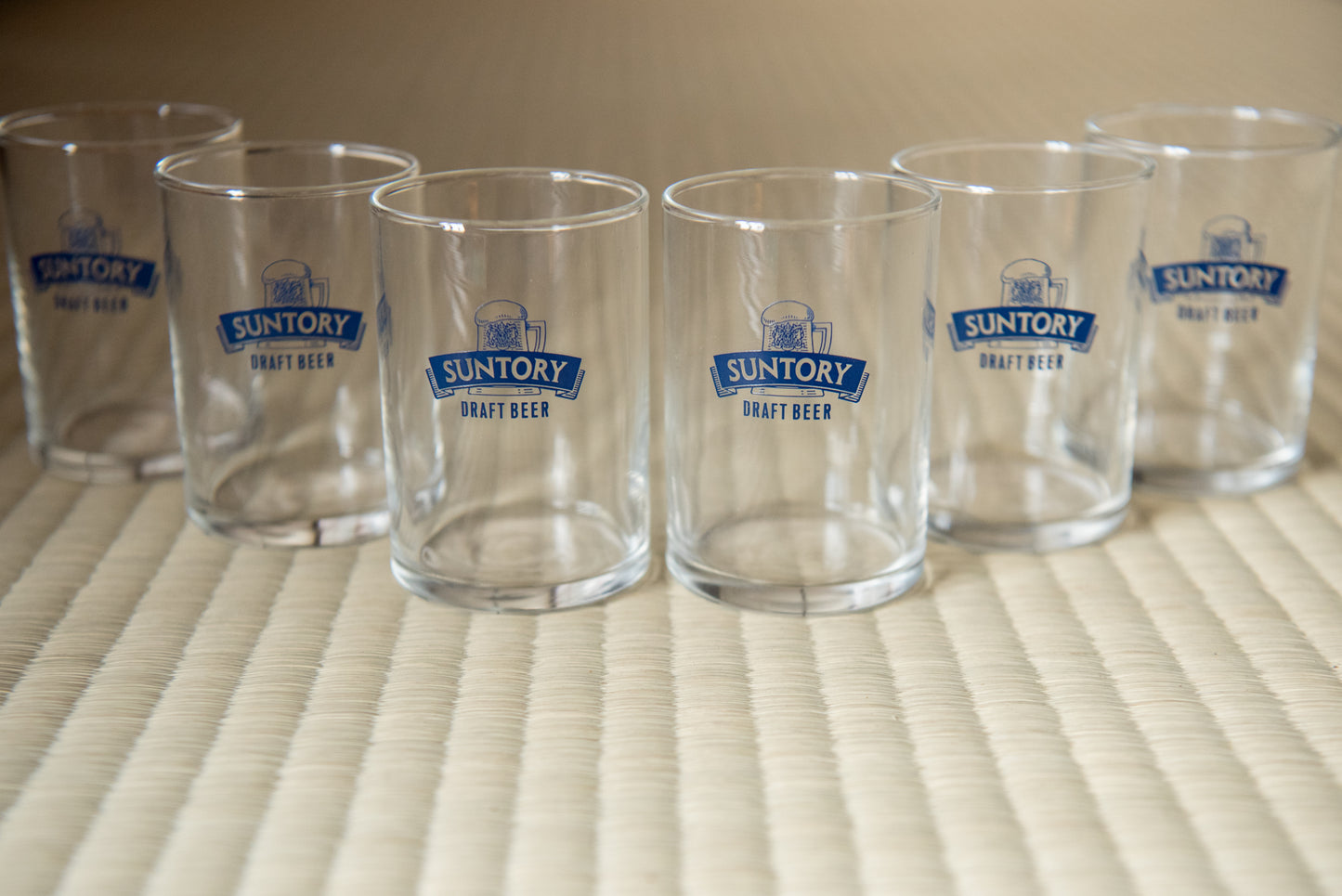 Vintage "Suntory Draft Beer" Glass, 6-piece set, in original Suntory box
