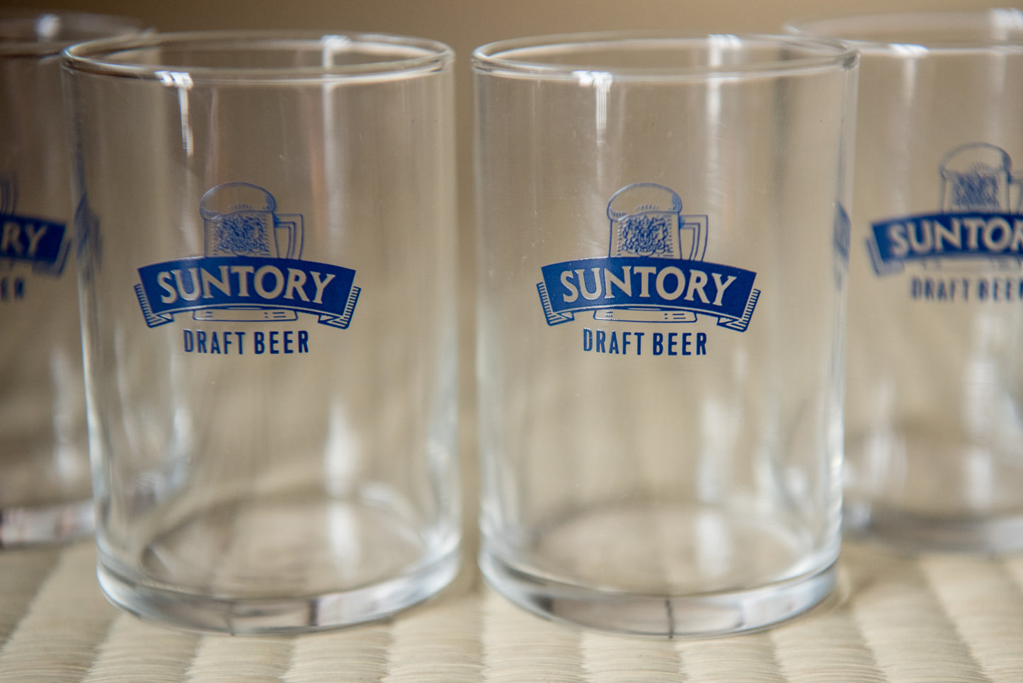 Vintage "Suntory Draft Beer" Glass, 6-piece set, in original Suntory box