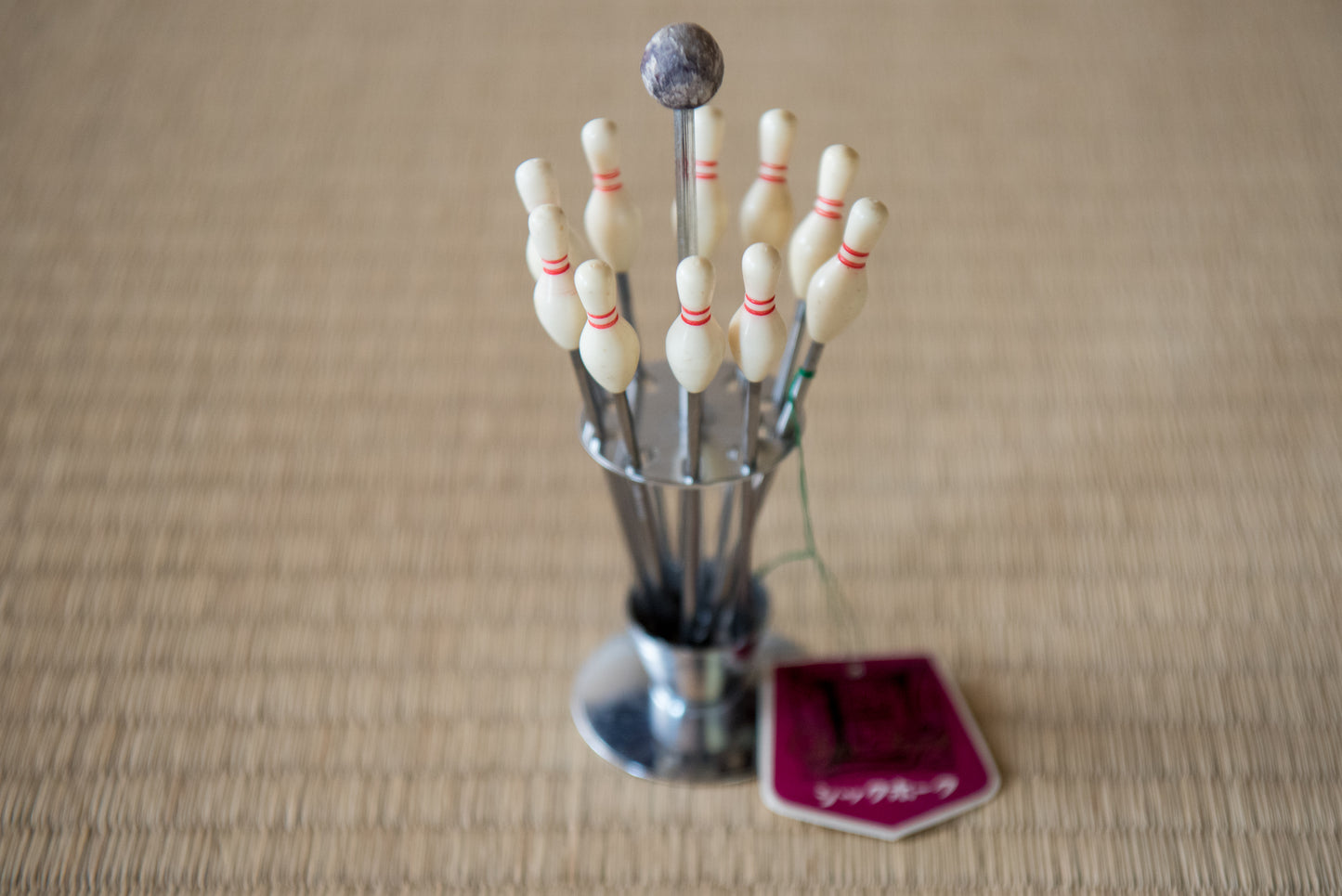 Vintage Japanese Bowling-themed Cocktail Fork set (10), from Showa-era (with original tag attached)