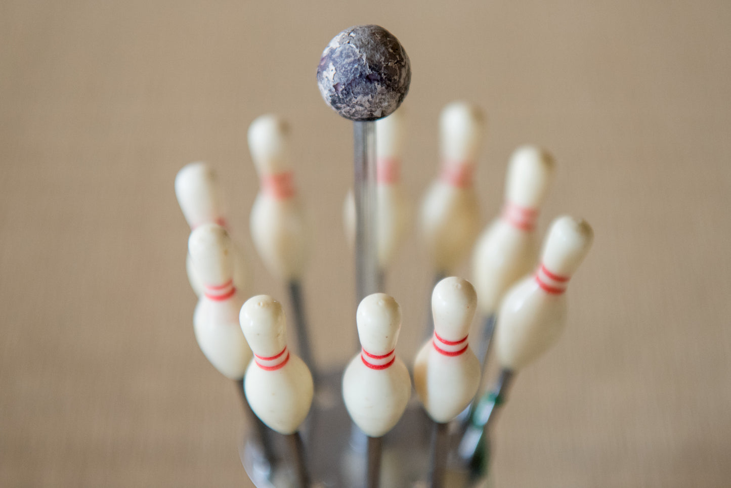 Vintage Japanese Bowling-themed Cocktail Fork set (10), from Showa-era (with original tag attached)