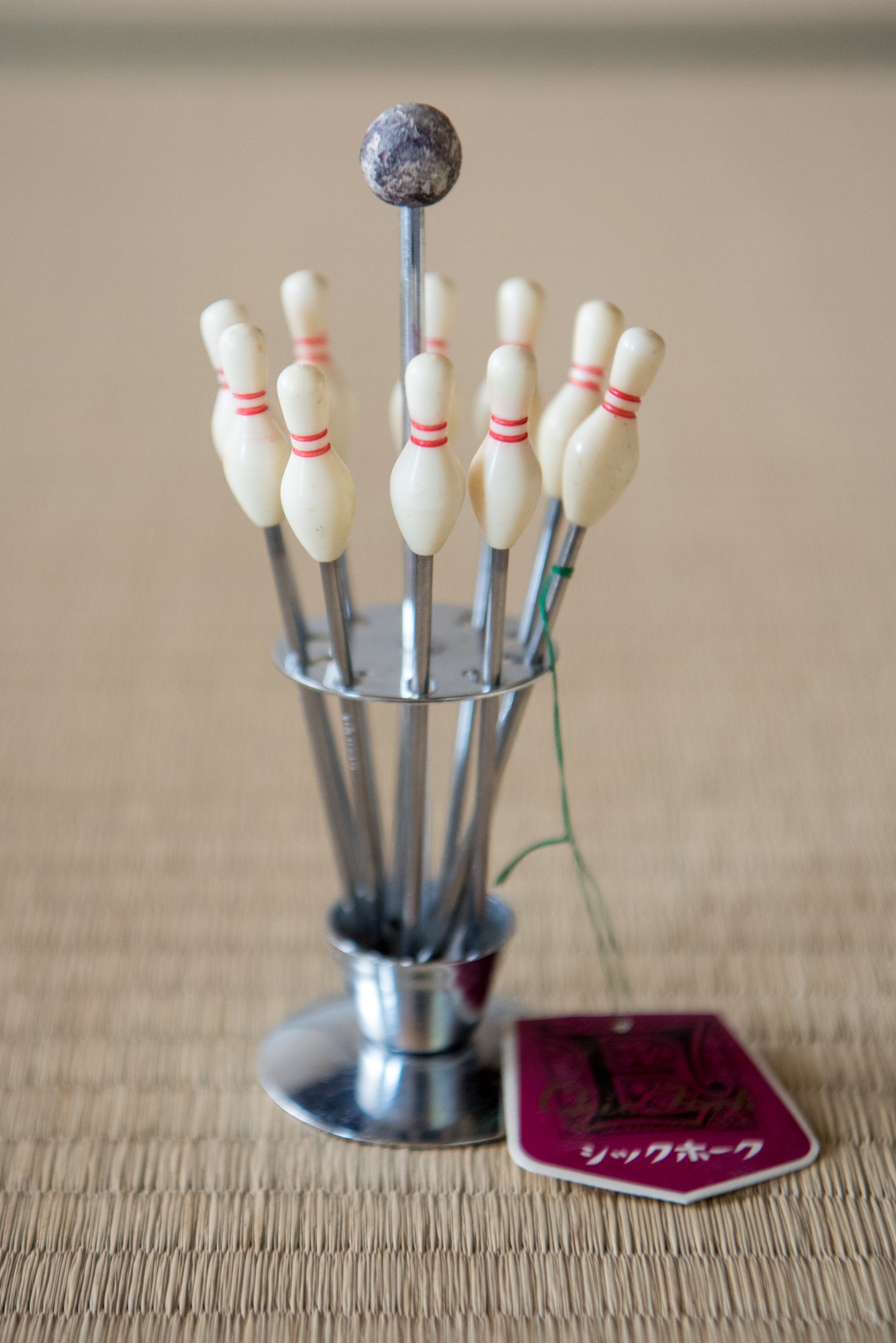 Vintage Japanese Bowling-themed Cocktail Fork set (10), from Showa-era (with original tag attached)