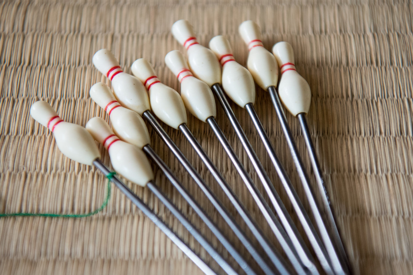 Vintage Japanese Bowling-themed Cocktail Fork set (10), from Showa-era (with original tag attached)