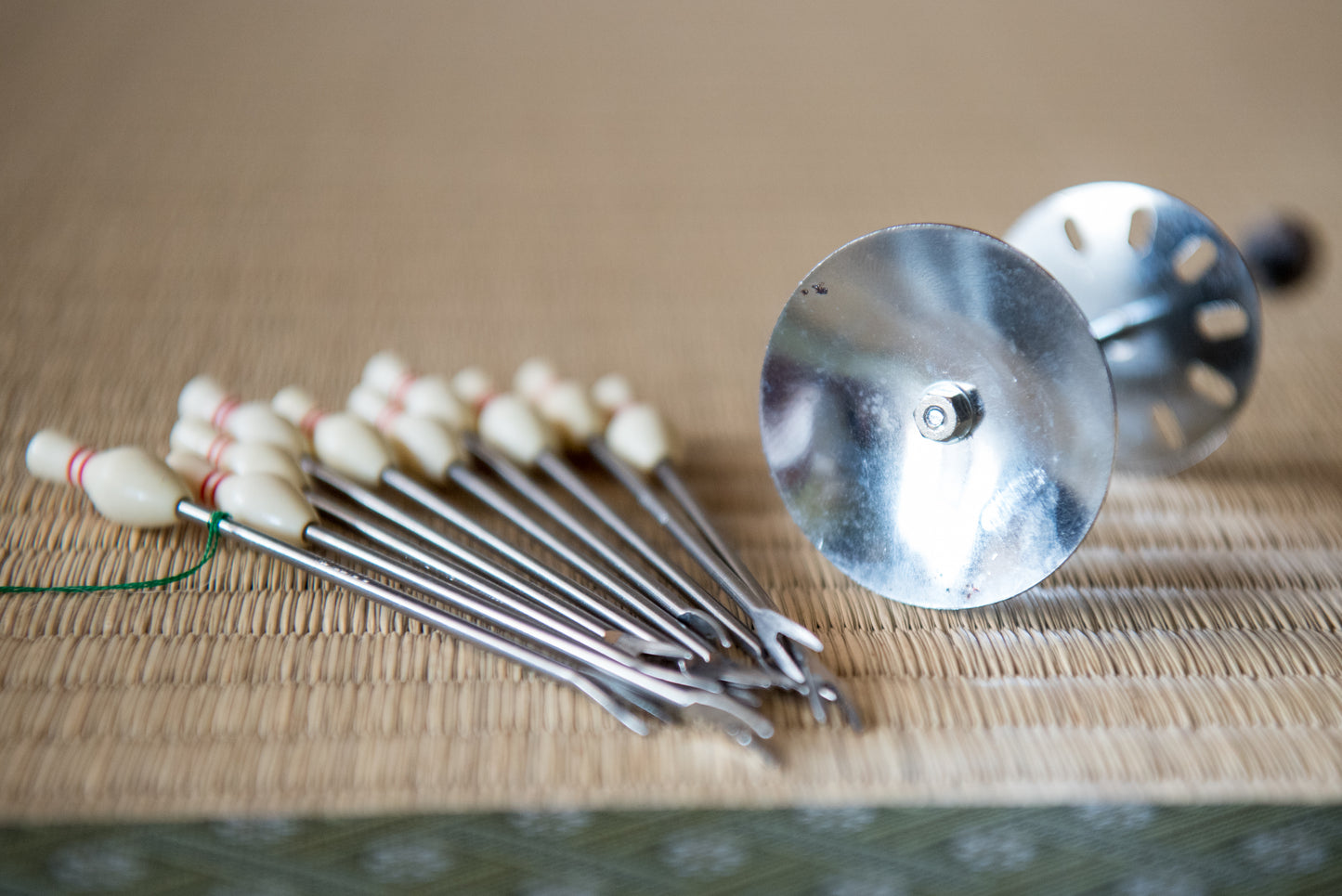 Vintage Japanese Bowling-themed Cocktail Fork set (10), from Showa-era (with original tag attached)