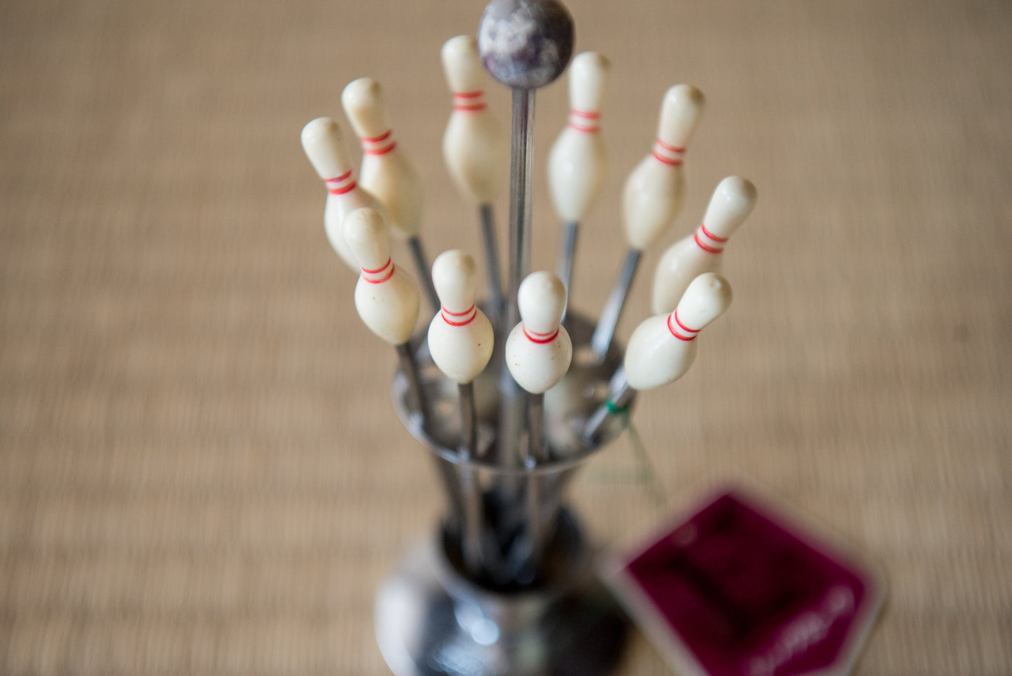 Vintage Japanese Bowling-themed Cocktail Fork set (10), from Showa-era (with original tag attached)