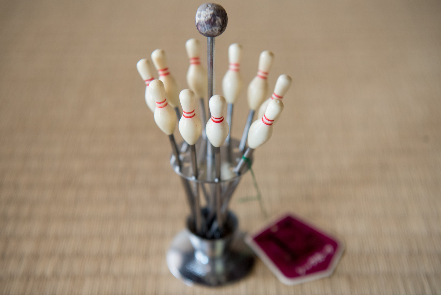 Vintage Japanese Bowling-themed Cocktail Fork set (10), from Showa-era (with original tag attached)