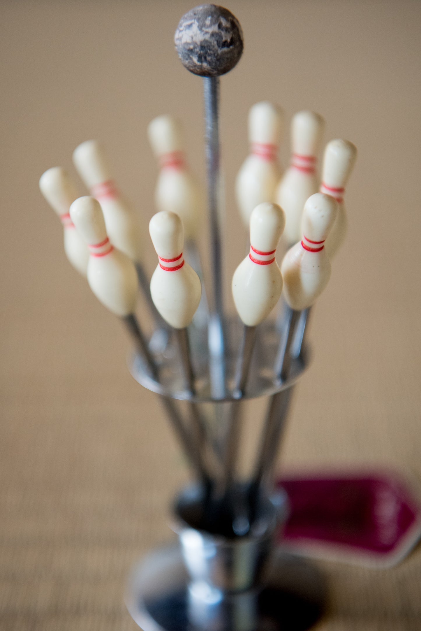 Vintage Japanese Bowling-themed Cocktail Fork set (10), from Showa-era (with original tag attached)