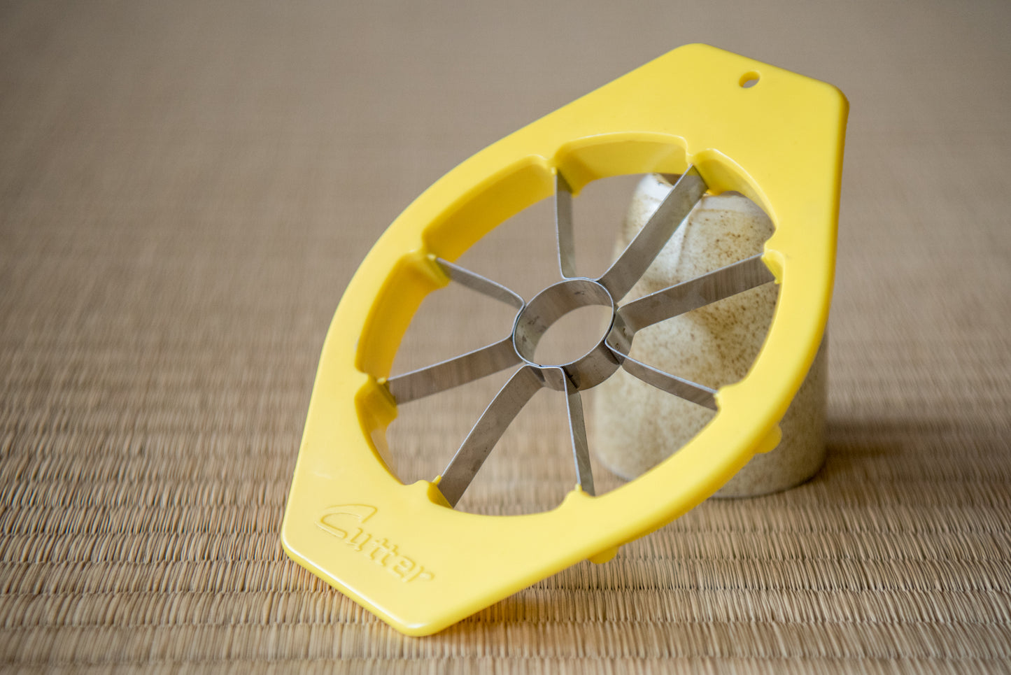 Retro Japanese Apple Slicer "Cutter" in bold nostalgic yellow, from Showa-era
