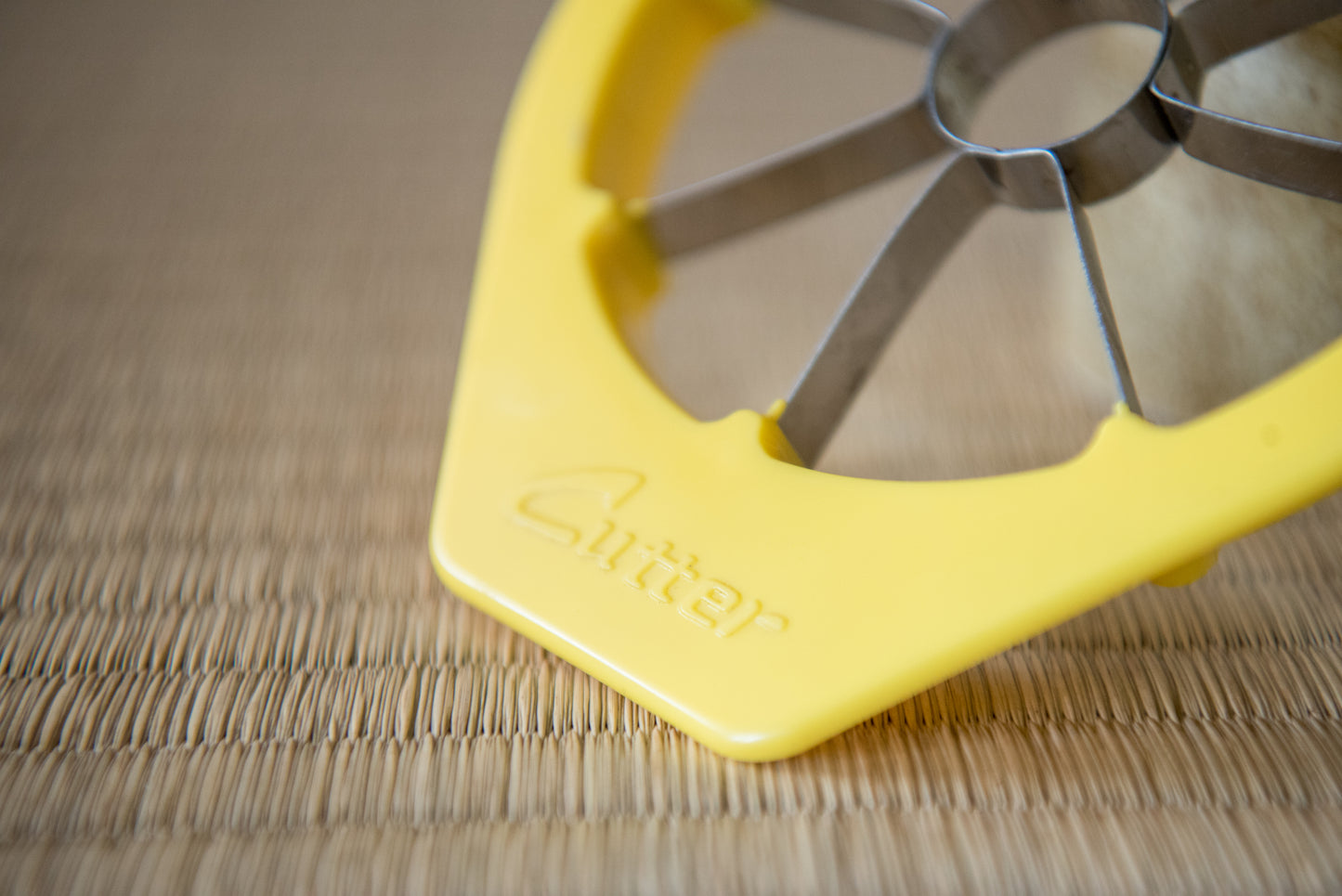 Retro Japanese Apple Slicer "Cutter" in bold nostalgic yellow, from Showa-era