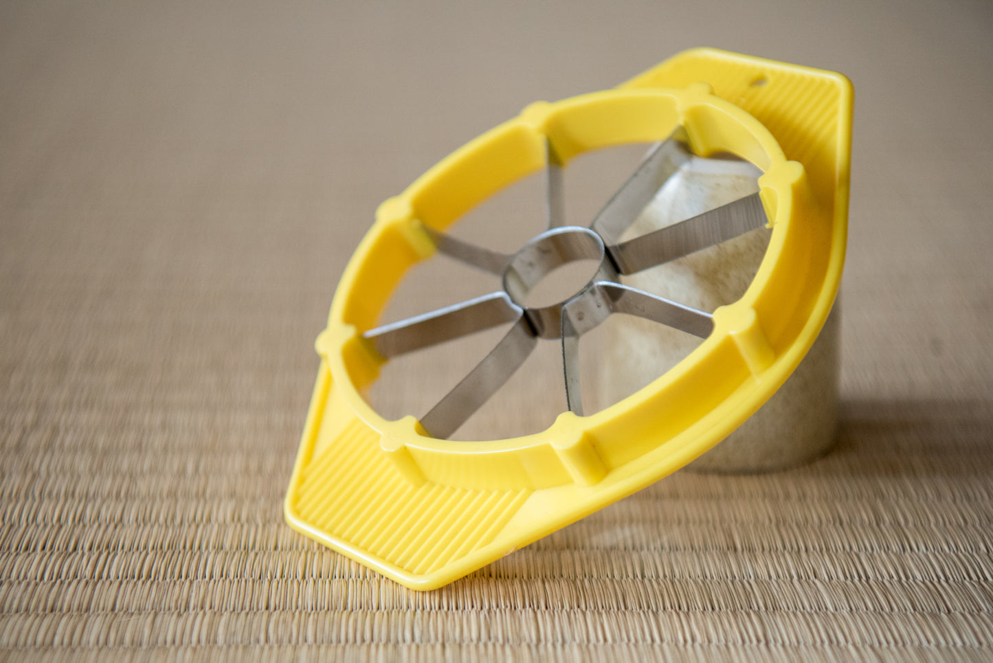 Retro Japanese Apple Slicer "Cutter" in bold nostalgic yellow, from Showa-era