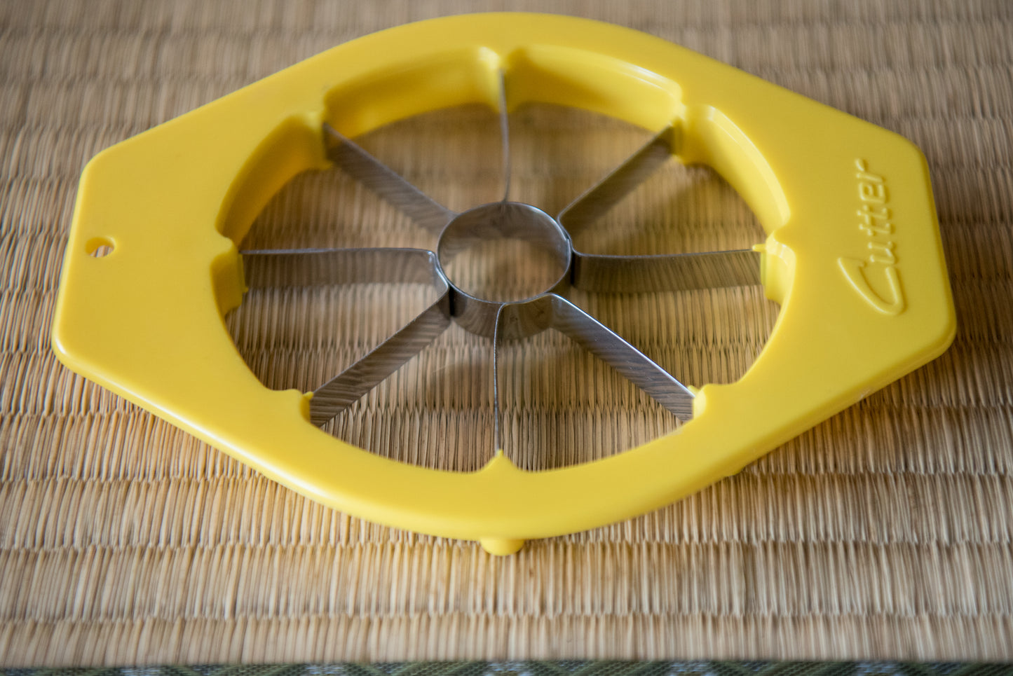 Retro Japanese Apple Slicer "Cutter" in bold nostalgic yellow, from Showa-era