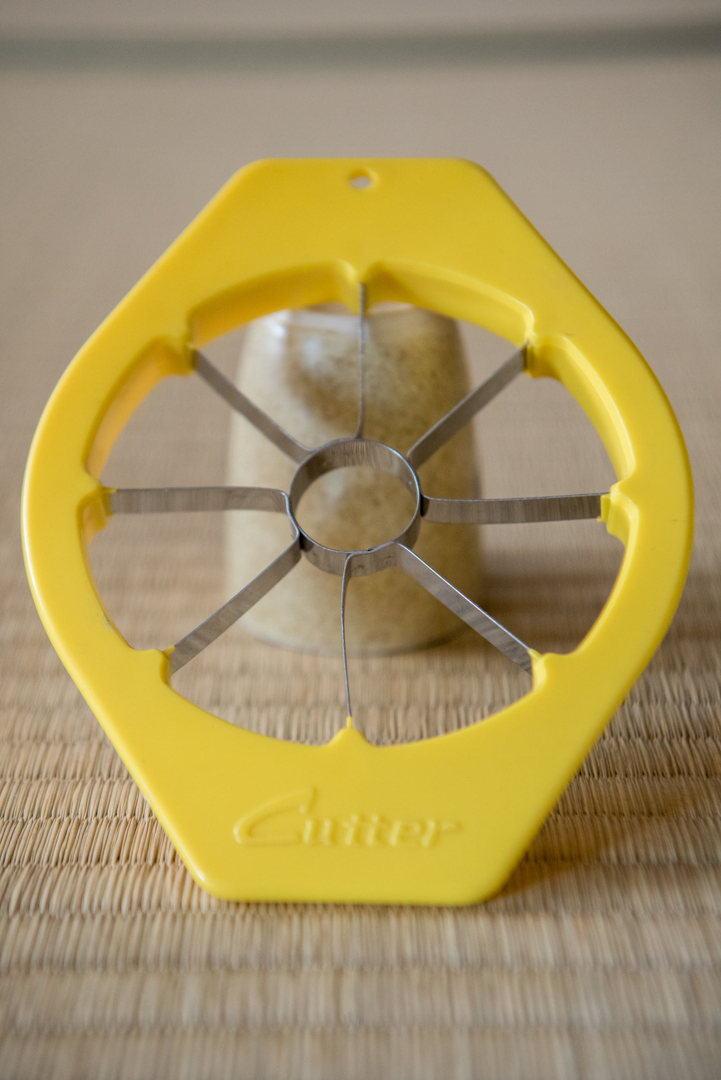 Retro Japanese Apple Slicer "Cutter" in bold nostalgic yellow, from Showa-era