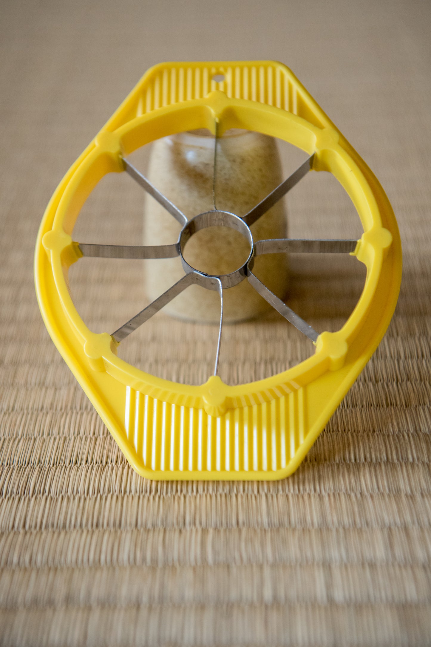 Retro Japanese Apple Slicer "Cutter" in bold nostalgic yellow, from Showa-era
