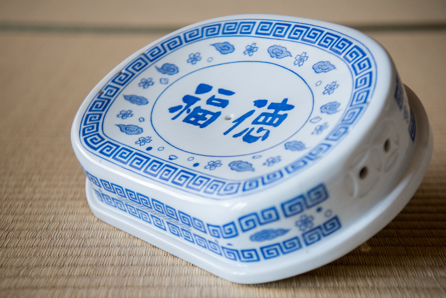 Vintage Japanese Porcelain 'Fukutoku' Health Pillow, from Shōwa-era