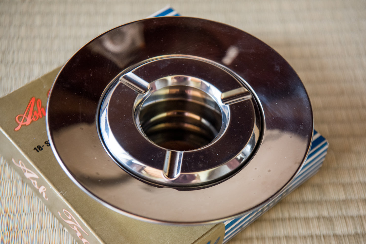 Vintage Japanese 18cm Stainless Steel Ashtray, from Showa-era (in cool retro box)