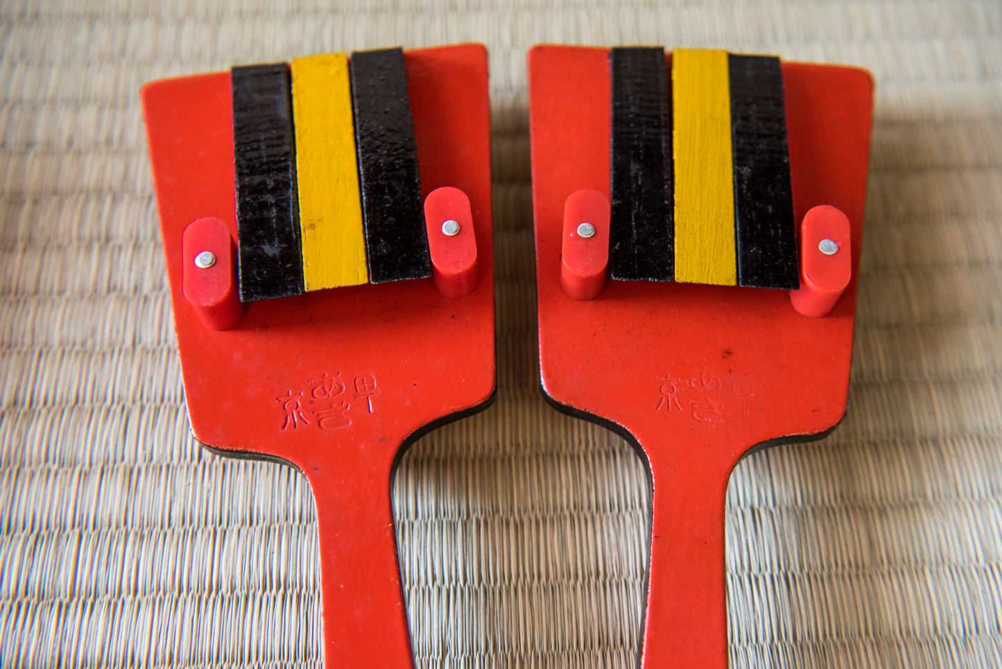 Vintage Japanese Tosa wooden toy percussion souvenir, made in Kochi city for Yasakoi Matsuri Festival, in box