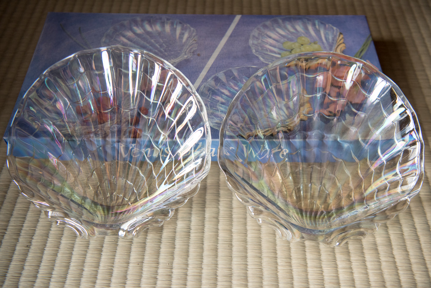 Vintage Iridescent Glass Seashell 2-piece set from Hasegawa Glass, in box