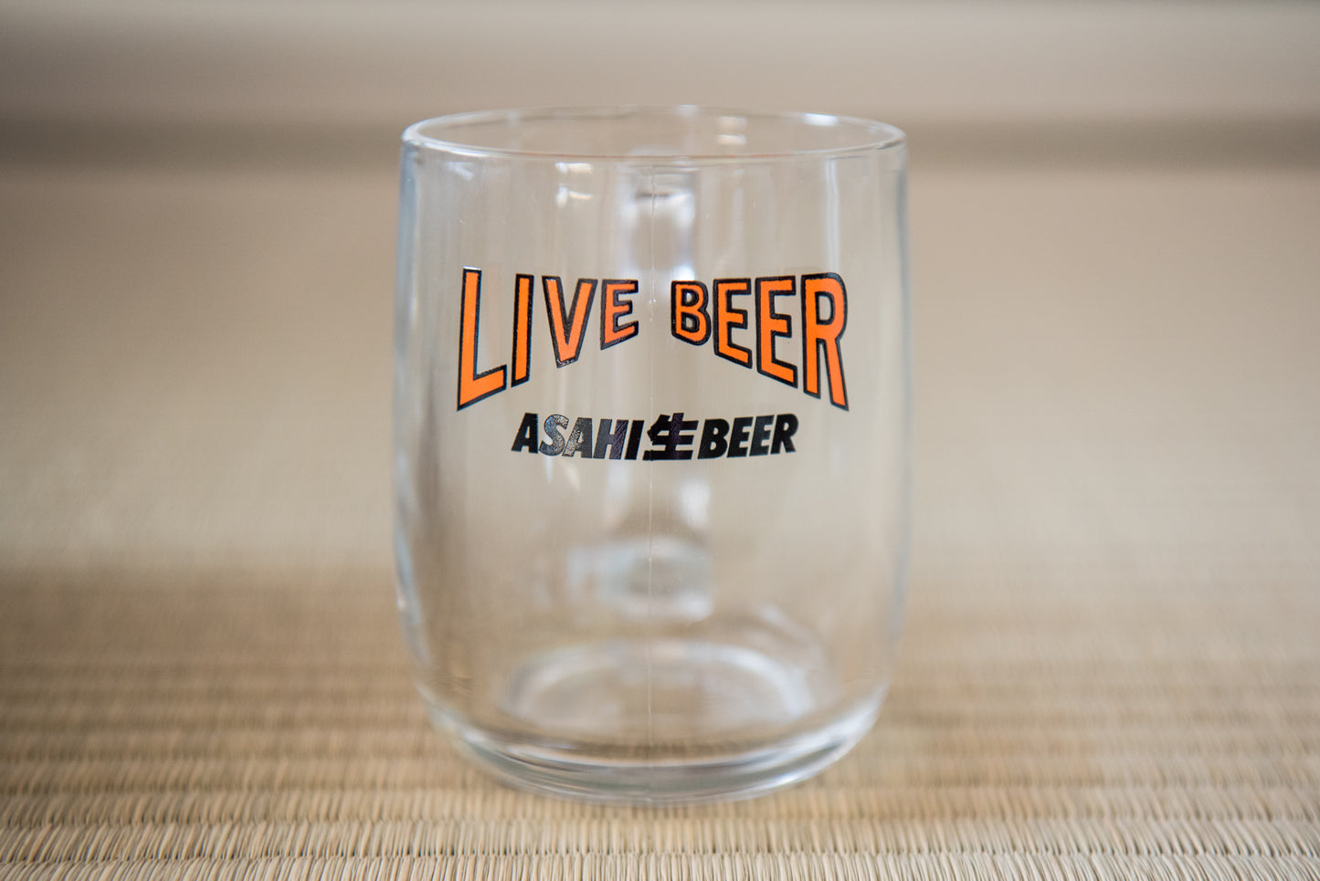 Retro Japanese "Live Beer" Glass Mug, Asahi Beer brand, from Showa-era (in box)