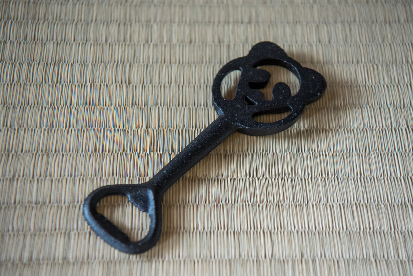 Vintage Japanese Panda Bottle Opener, made of black iron, in box