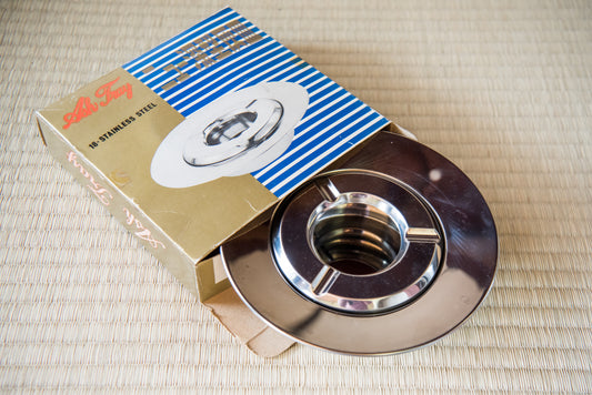 Vintage Japanese 18cm Stainless Steel Ashtray, from Showa-era (in cool retro box)