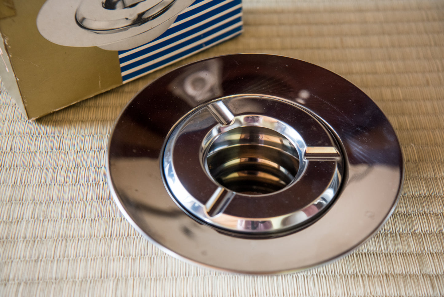 Vintage Japanese 18cm Stainless Steel Ashtray, from Showa-era (in cool retro box)