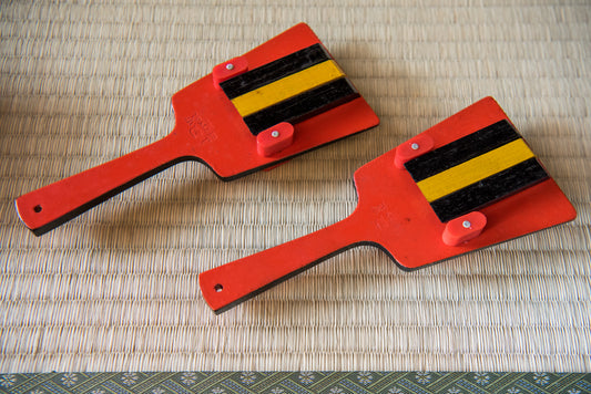 Vintage Japanese Tosa wooden toy percussion souvenir, made in Kochi city for Yasakoi Matsuri Festival, in box