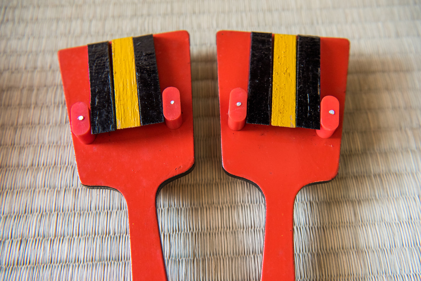 Vintage Japanese Tosa wooden toy percussion souvenir, made in Kochi city for Yasakoi Matsuri Festival, in box