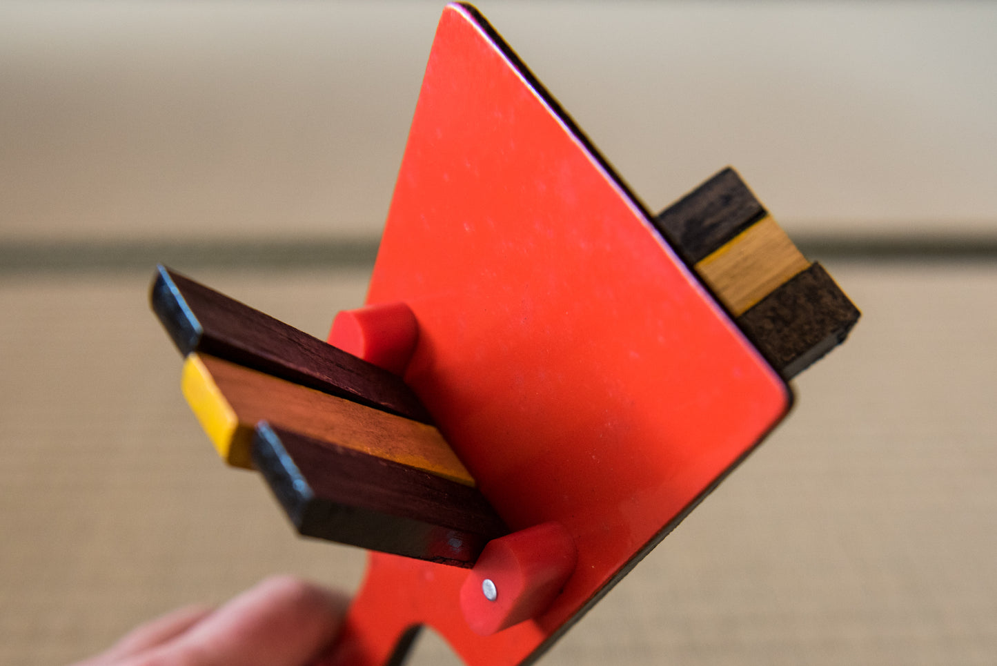 Vintage Japanese Tosa wooden toy percussion souvenir, made in Kochi city for Yasakoi Matsuri Festival, in box