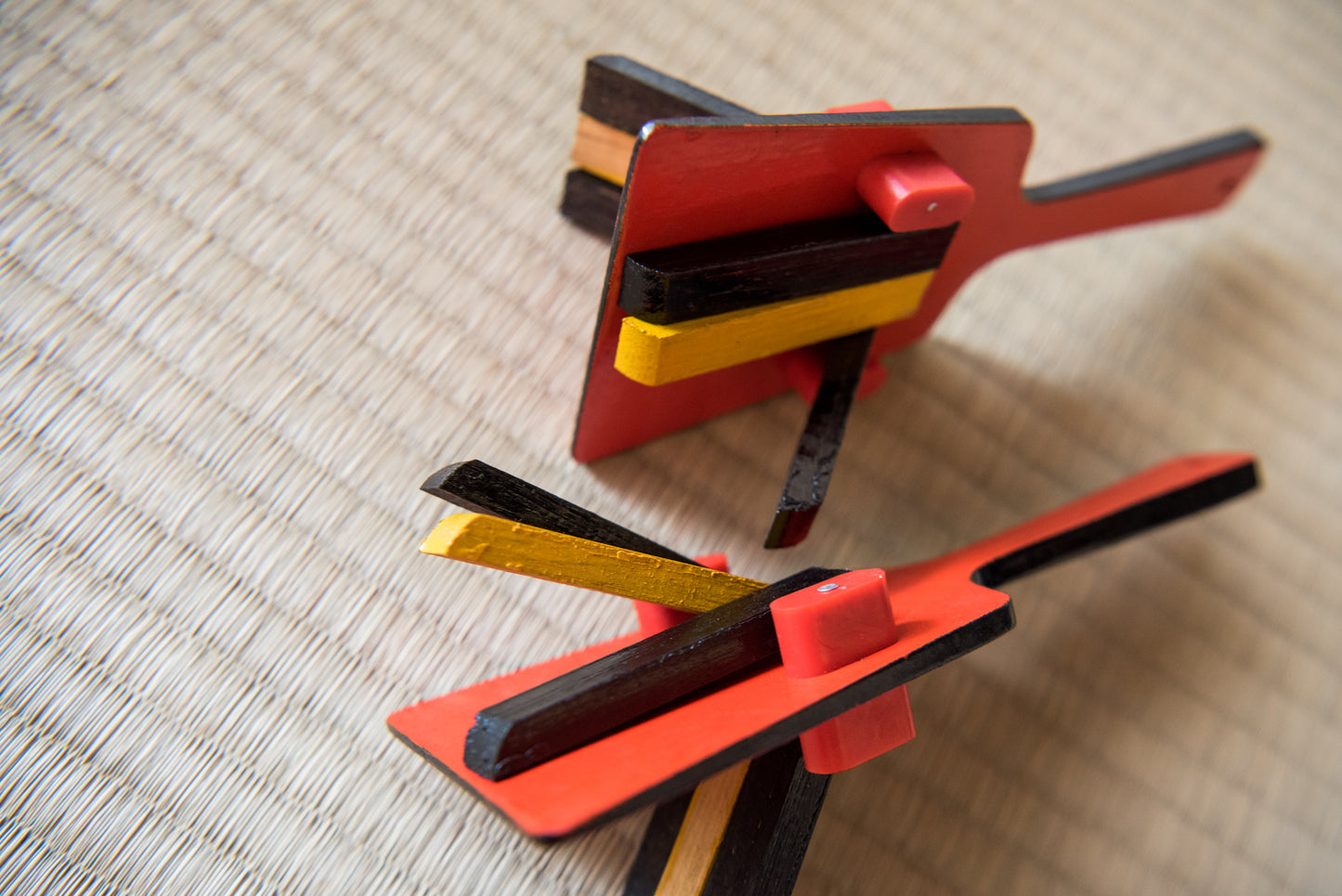 Vintage Japanese Tosa wooden toy percussion souvenir, made in Kochi city for Yasakoi Matsuri Festival, in box