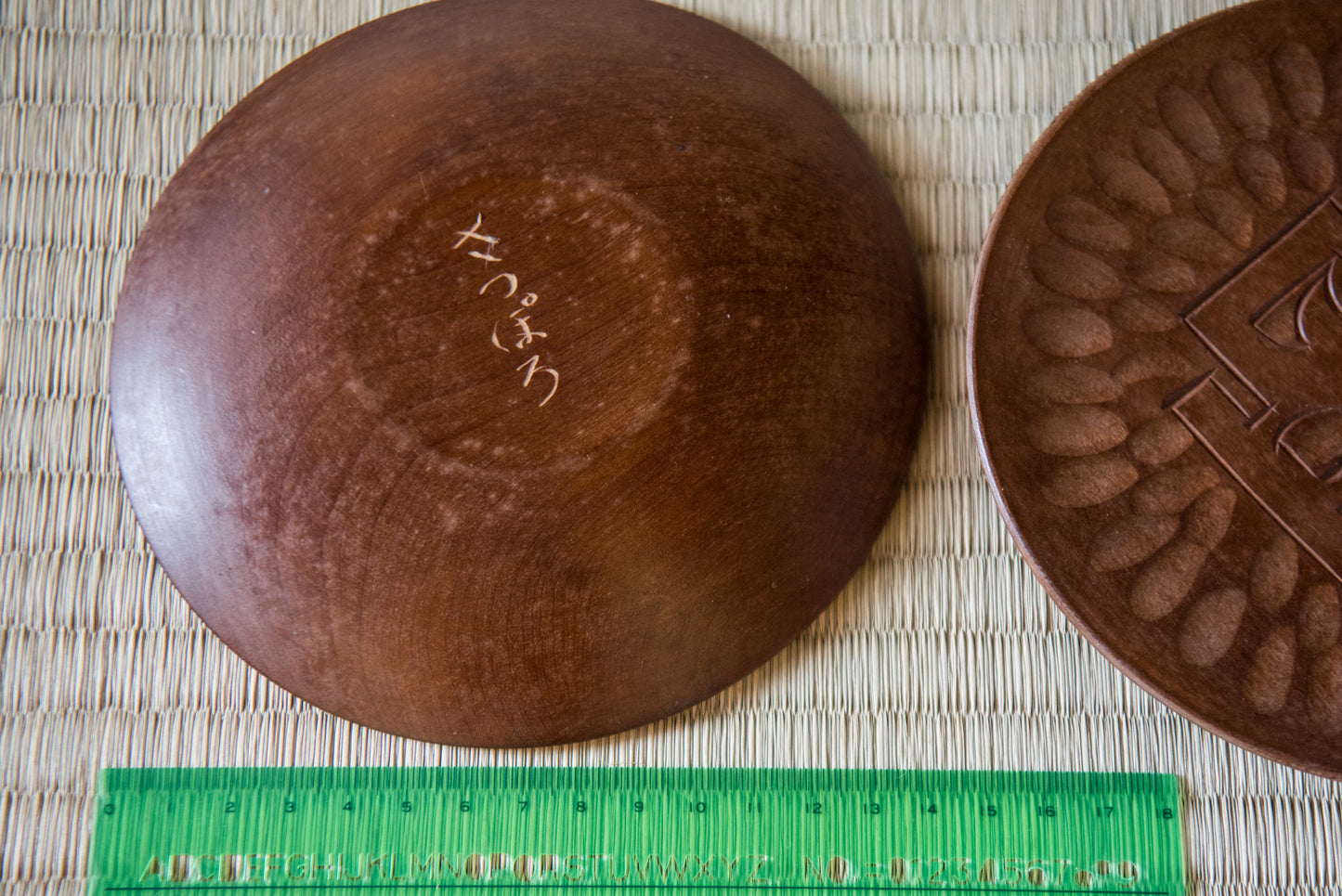 Vintage Japanese Hand-Carved Wooden Plate Set, made in Sapporo, in box