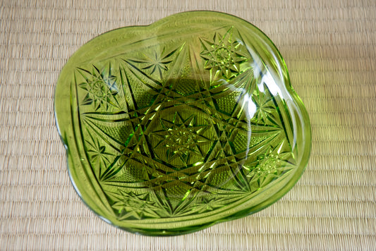 Vintage Japanese Green Glass Star-Cut Bowl