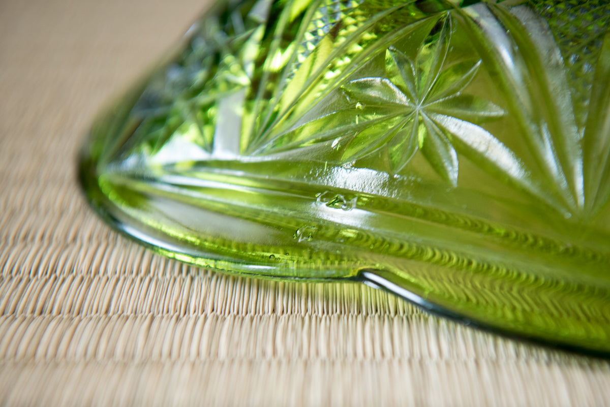 Vintage Japanese Green Glass Star-Cut Bowl