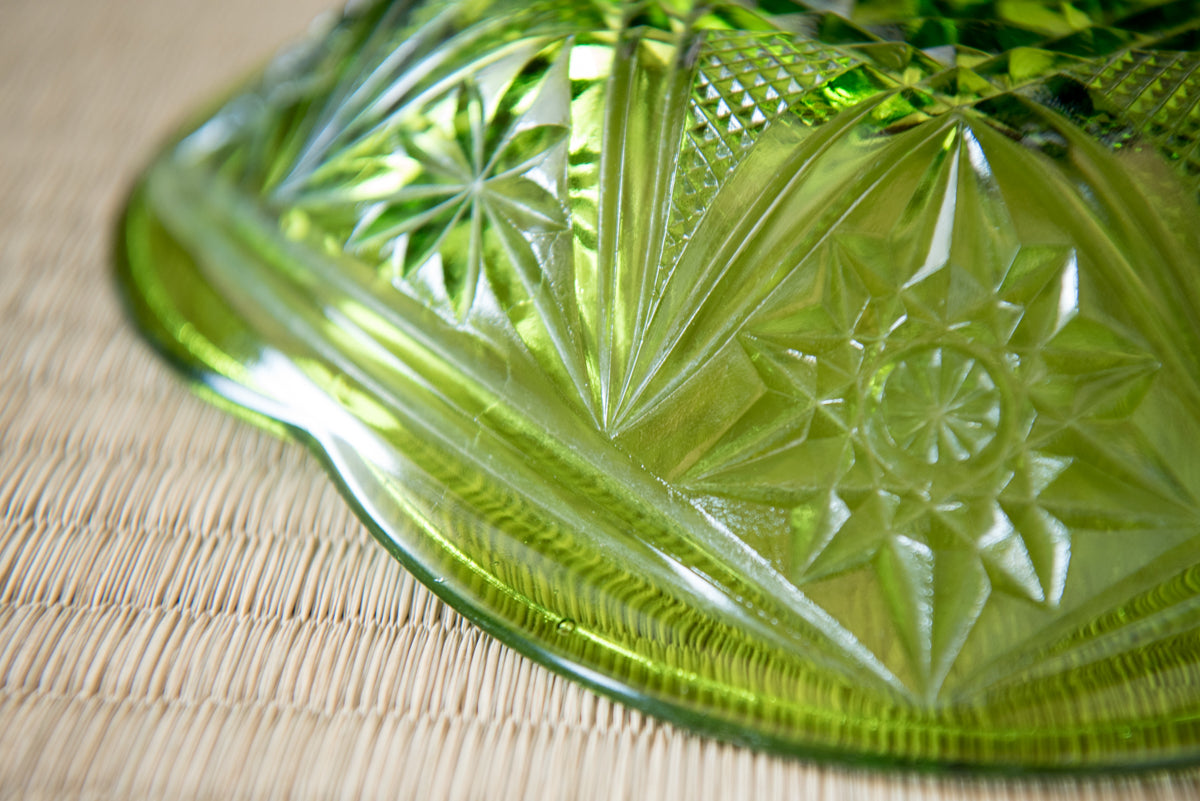 Vintage Japanese Green Glass Star-Cut Bowl