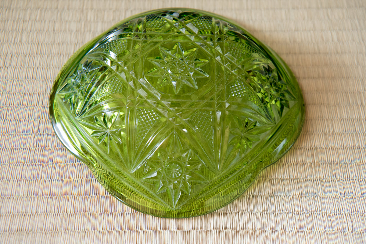 Vintage Japanese Green Glass Star-Cut Bowl