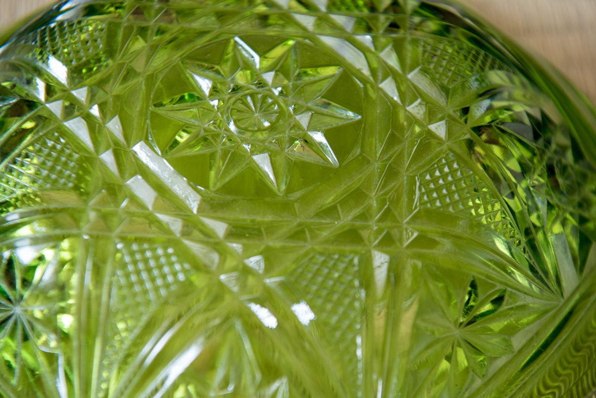 Vintage Japanese Green Glass Star-Cut Bowl