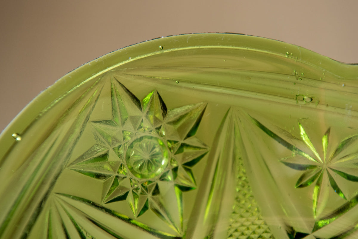 Vintage Japanese Green Glass Star-Cut Bowl