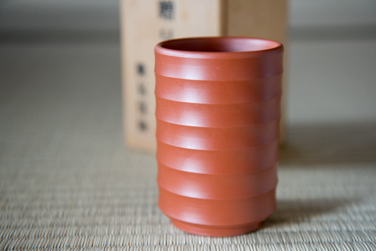 Vintage Red Clay 'Tokoname' Tea Cup, in wooden box